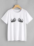 Romwe Halloween Skeleton Hand Print T-shirt