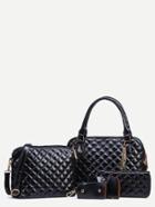 Romwe Black Faux Leather Quilted 5pcs Bag Set
