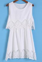 Romwe With Embroidered Hollow White Dress