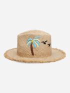 Romwe Palm Tree Pattern Raw Trim Straw Hat