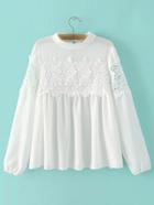 Romwe White Band Collor Crochet Lace Blouse