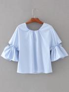 Romwe Bell Sleeve Frill Trim Knot Back Top