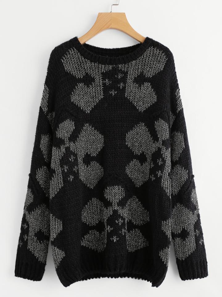 Romwe Drop Shoulder Geo Pattern Sweater