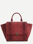 Romwe Red Snakeskin Leather Flap Handbag With Strap