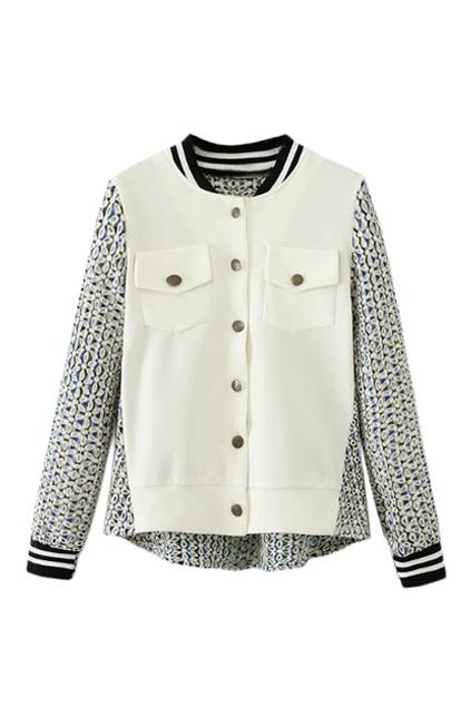 Romwe Striped Buttoned White Jacket