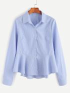 Romwe Blue Striped Button Front Peplum Shirt
