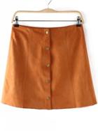 Romwe Brown Buttons A Line Skirt