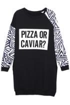 Romwe Pizza Dual-tone Black Sweatshirt