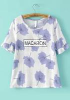 Romwe Ruffle Leaves Print Purple T-shirt