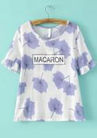 Romwe Ruffle Leaves Print Purple T-shirt