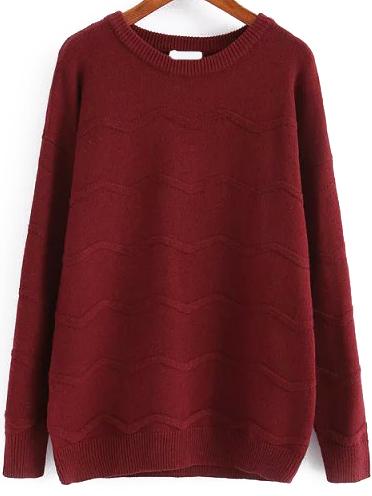 Romwe Zigzag Knit Wine Red Sweater