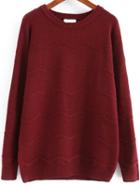 Romwe Zigzag Knit Wine Red Sweater