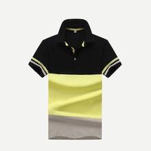 Romwe Men Contrast Panel Varsity Striped Polo Shirt