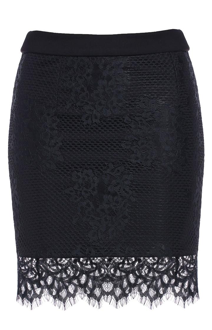 Romwe Embroidered Lace Bodycon Skirt