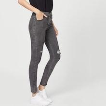 Romwe Solid Washed Destroyed Jeans