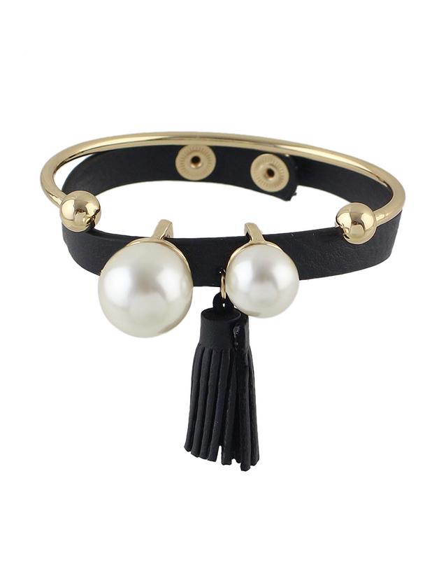 Romwe (2 Pcs/set)  Golden Cuff Pu Leather Bangles Set