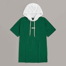 Romwe Guys Letter Print Contrast Hood T-shirt