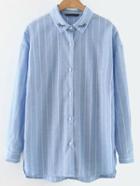 Romwe Blue Vertical Striped Eyelash Embroidered Blouse