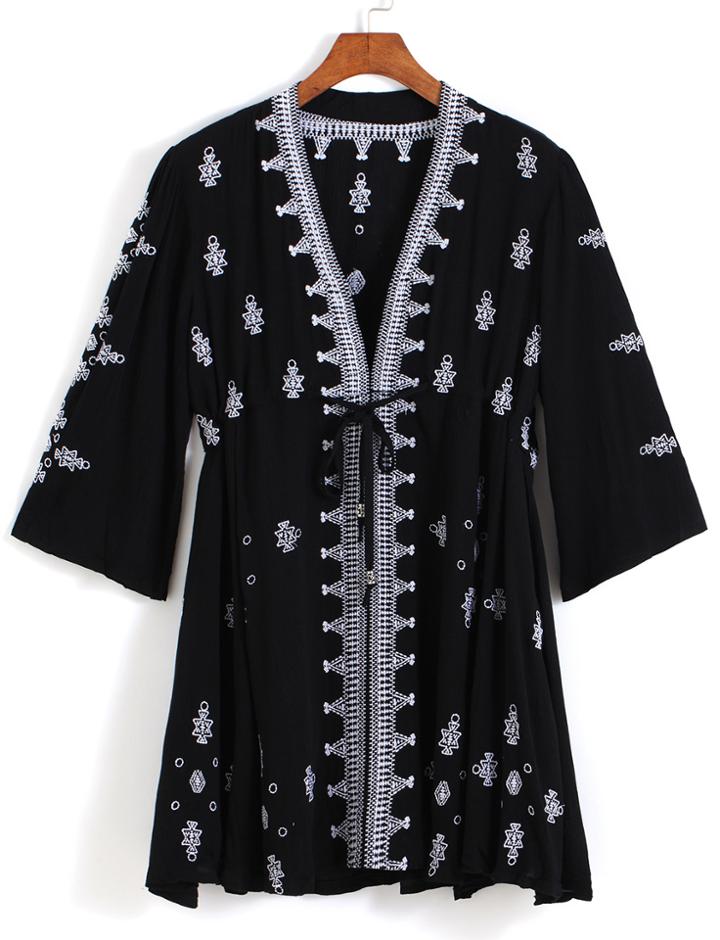 Romwe Half Sleeve Embroidered Loose Top