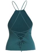 Romwe Racer Front Lace-up Knit Cami Top - Green
