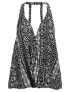 Romwe Halter Backless Vintage Print Vest