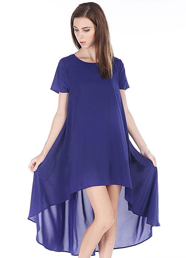 Romwe High Low Loose Blue Dress