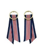 Romwe Navyblue-red Long Stripe Cloth Drop Earrings
