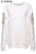 Romwe Wings Embroidered White Sweatshirt