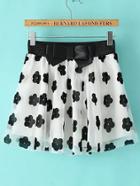 Romwe With Bow Flower Print White Skirt