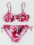 Romwe Flower Print Self Tie Detail Bikini Set