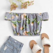 Romwe Off Shoulder Floral Crop Top