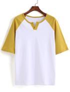 Romwe Color-block V Cut T-shirt