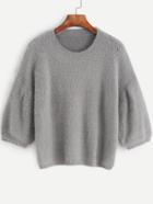 Romwe Grey Dropped Shoulder Seam Fuzzy Sweater