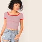 Romwe Striped Form Fitting Crop Ringer Tee
