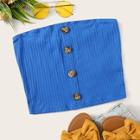 Romwe Rib-knit Buttoned Bandeau Top