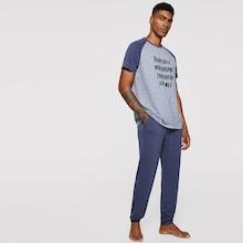 Romwe Guys Slogan Print Raglan Sleeve Tee & Pants Pj Set