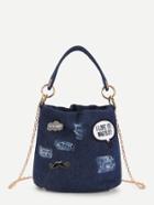 Romwe Patch Detail Denim Shoulder Bag With Handle
