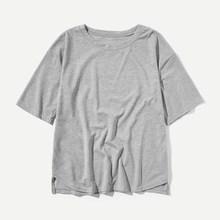 Romwe Guys Asymmetric Hem Solid T-shirt