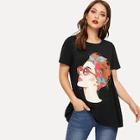 Romwe Color Block Figure Print Top