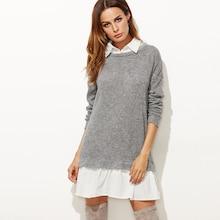 Romwe Collared Combo Sweatshirt Dress