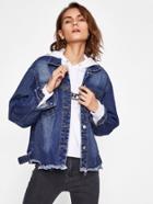 Romwe Ripped Hem Drop Shoulder Denim Jacket