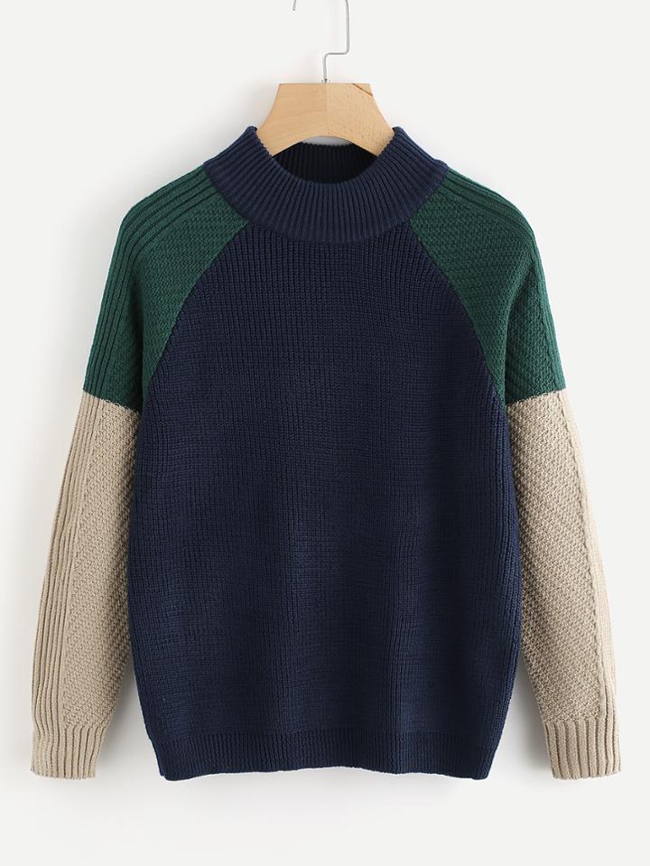 Romwe Raglan Sleeve Color Block Sweater