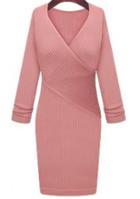 Romwe Front Cross Bodycon Pink Sweater Dress