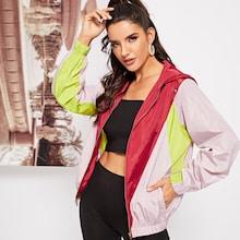 Romwe Zip Up Hoodie Color Block Jacket