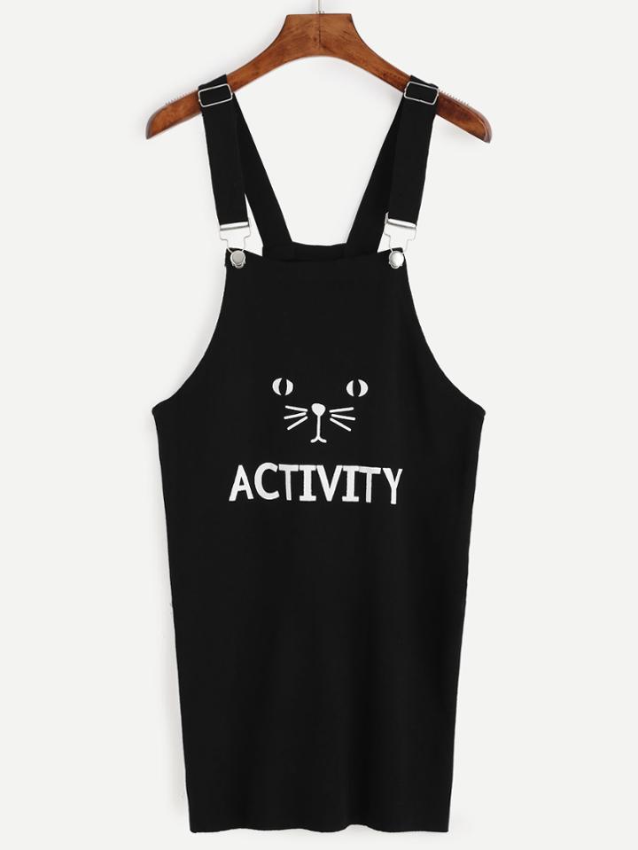 Romwe Black Print Knit Overall Dress