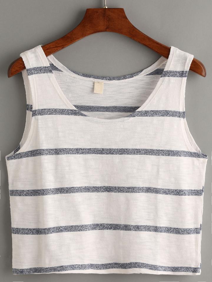 Romwe Navy Striped Crop Tank Top
