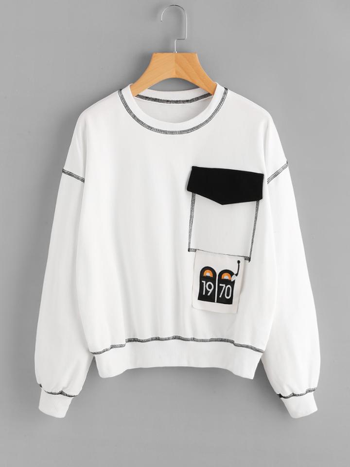 Romwe Patch Pocket Sweatshirt