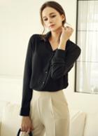 Romwe Black Lapel Long Sleeve Chiffon Blouse