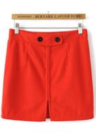 Romwe Orange Breasted Split Bodycon Skirt
