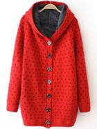 Romwe Hooded Heart Pattern Red Coat